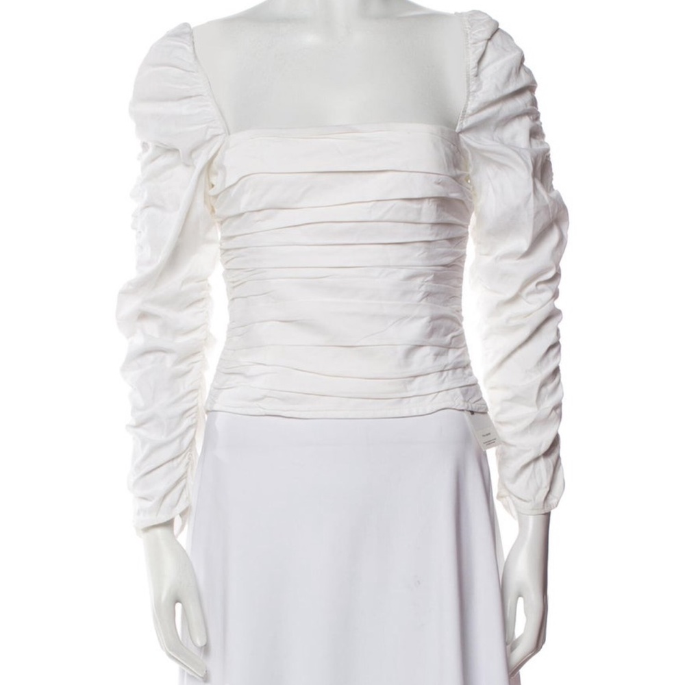 Reformation White Ruched Long Sleeve Top